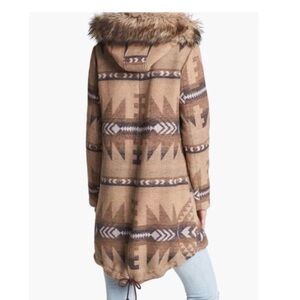 BB Dakota Tan Patterned Coat with Faux Fur